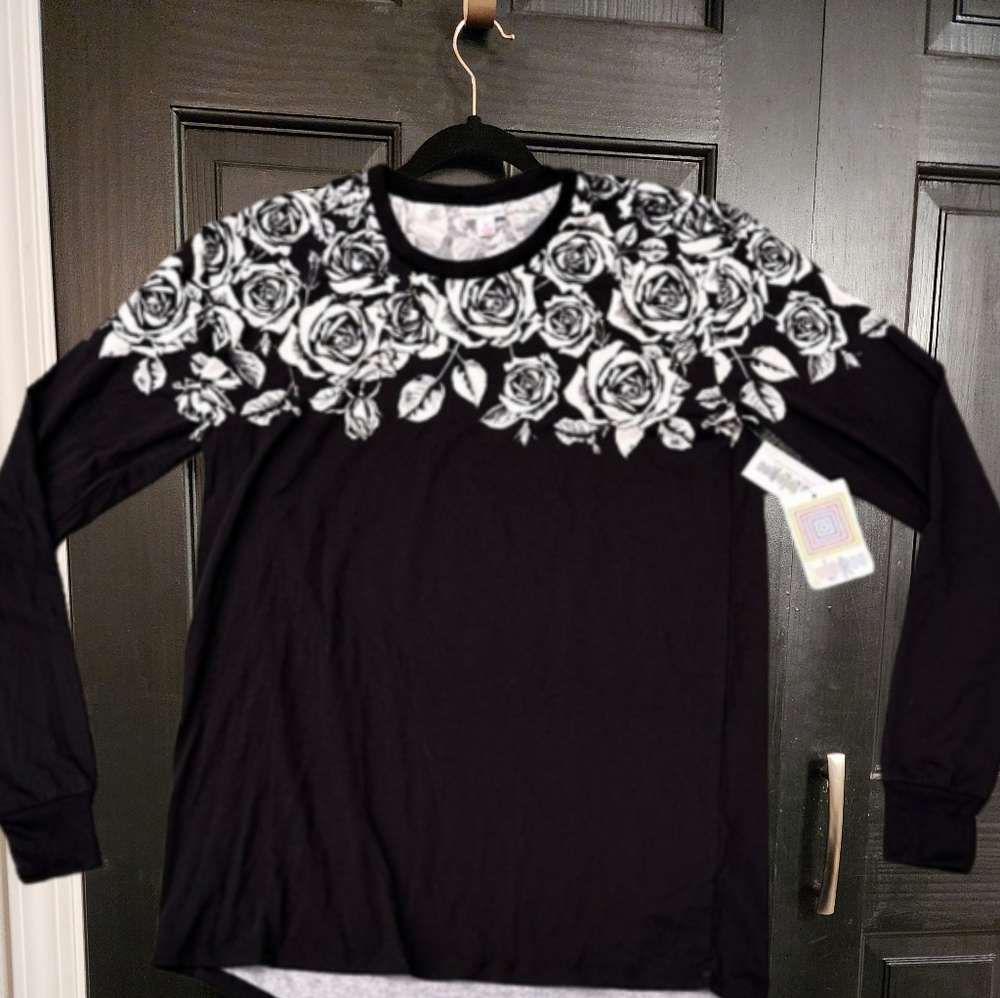 Lularoe Hudson Black Floral Roses Long Sleeve Small Tee Shirt New Unicorn Nwt